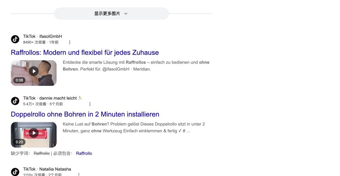Google 索引的德国免打孔窗帘 TikTok 案例